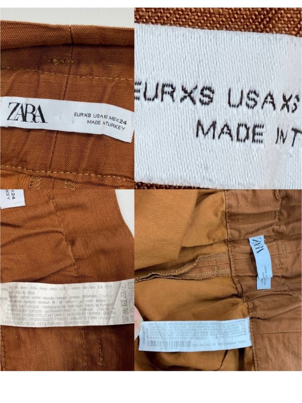 Zara Linen Cotton High Rise Tapered Pant XS Brown Paperbag Waist - Picture 10 of 16